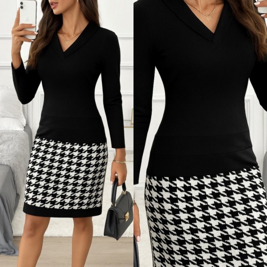 Kadın Uzun Kollu V Yaka Alt Tarafı Desenli Dalgıç Mini Boy Elbise, 28886 Kadın Uzun Kollu V Yaka Alt Tarafı Desenli Dalgıç Mini Boy Elbise, 28886