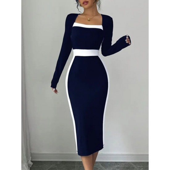 Kadın Uzun Kollu Geometrik Yaka Midi Ithal Krep Elbise , 28884 Kadın Uzun Kollu Geometrik Yaka Midi Ithal Krep Elbise , 28884