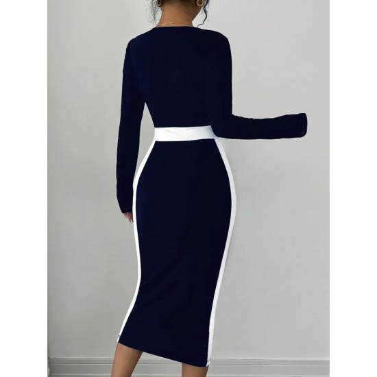 Kadın Uzun Kollu Geometrik Yaka Midi Ithal Krep Elbise , 28884 Kadın Uzun Kollu Geometrik Yaka Midi Ithal Krep Elbise , 28884