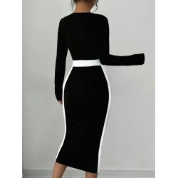 Kadın Uzun Kollu Geometrik Yaka Midi Ithal Krep Elbise , 28883 Kadın Uzun Kollu Geometrik Yaka Midi Ithal Krep Elbise , 28883