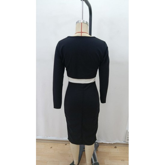 Kadın Uzun Kollu Geometrik Yaka Midi Ithal Krep Elbise , 28883