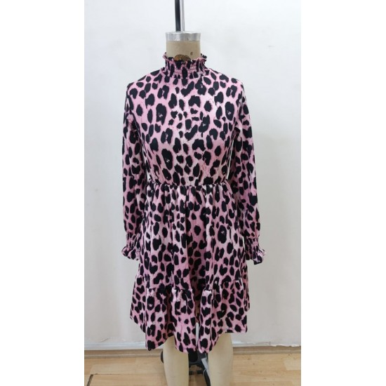 Kadın Uzun Kollu Yarı Balıkçı Yaka Leopar Desenli Modal Mini Elbise , 28882 Kadın Uzun Kollu Yarı Balıkçı Yaka Leopar Desenli Modal Mini Elbise , 28882