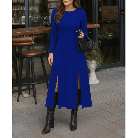 Kadın Uzun Kollu Hafif Kayık Yaka Sırt Dekolteli Yırtmaç Detaylı Viskon Tam Boy Elbise, 28907 Kadın Uzun Kollu Hafif Kayık Yaka Sırt Dekolteli Yırtmaç Detaylı Viskon Tam Boy Elbise, 28907