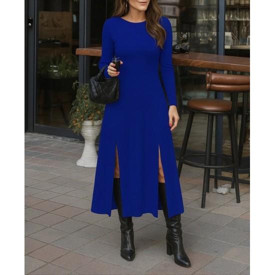 Kadın Uzun Kollu Hafif Kayık Yaka Sırt Dekolteli Yırtmaç Detaylı Viskon Tam Boy Elbise, 28907 Kadın Uzun Kollu Hafif Kayık Yaka Sırt Dekolteli Yırtmaç Detaylı Viskon Tam Boy Elbise, 28907