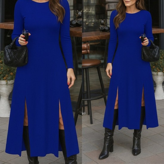 Kadın Uzun Kollu Hafif Kayık Yaka Sırt Dekolteli Yırtmaç Detaylı Viskon Tam Boy Elbise, 28907 Kadın Uzun Kollu Hafif Kayık Yaka Sırt Dekolteli Yırtmaç Detaylı Viskon Tam Boy Elbise, 28907