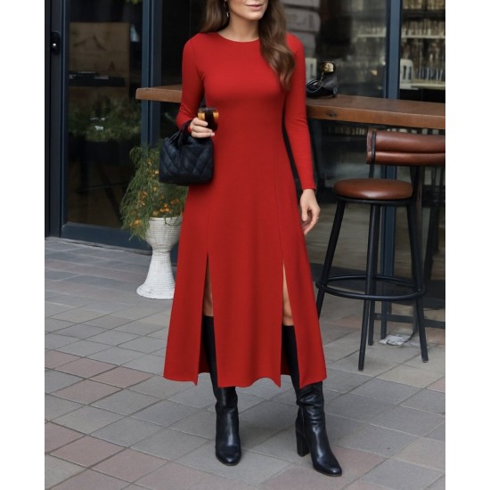 Kadın Uzun Kollu Hafif Kayık Yaka Sırt Dekolteli Yırtmaç Detaylı Viskon Tam Boy Elbise, 28906 Kadın Uzun Kollu Hafif Kayık Yaka Sırt Dekolteli Yırtmaç Detaylı Viskon Tam Boy Elbise, 28906