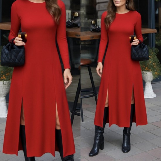 Kadın Uzun Kollu Hafif Kayık Yaka Sırt Dekolteli Yırtmaç Detaylı Viskon Tam Boy Elbise, 28906 Kadın Uzun Kollu Hafif Kayık Yaka Sırt Dekolteli Yırtmaç Detaylı Viskon Tam Boy Elbise, 28906