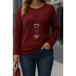 Kadın Uzun Kollu Bisiklet Yaka Desenli Viskon Bluz, 28905