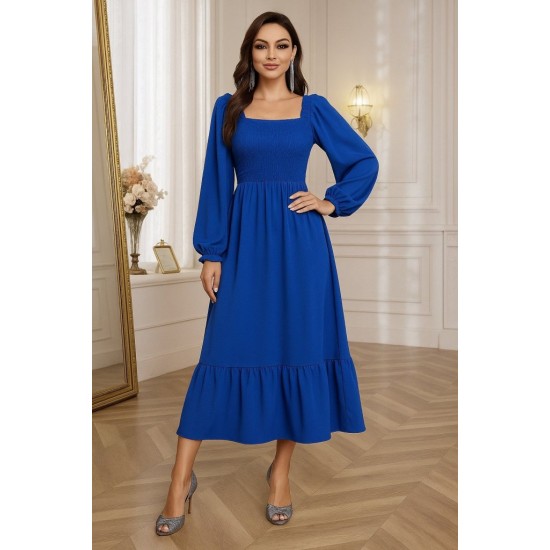 Kadın Uzun Kollu Kare Yakalı Gipeli Uzun Trikoton Elbise , 28901