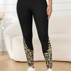 Kadın Yüksek Bel Leopar Detaylı Dalgıç Spor Tayt, 28916