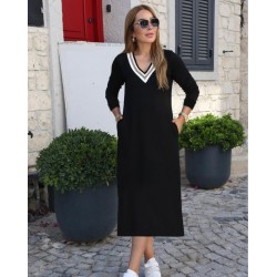 Kadın Uzun Kollu V şerit Yakalı Viskon Iki Iplik Elbise , 28930