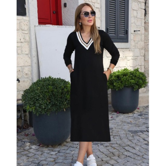 Kadın Uzun Kollu V şerit Yakalı Viskon Iki Iplik Elbise , 28930 Kadın Uzun Kollu V şerit Yakalı Viskon Iki Iplik Elbise , 28930