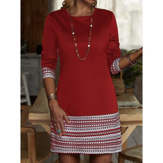 Kadın Uzun Kollu Bisiklet Yaka Kol Ağzı Ve Etek Ucu Baskılı Iki Iplik Elbise, 28926 Kadın Uzun Kollu Bisiklet Yaka Kol Ağzı Ve Etek Ucu Baskılı Iki Iplik Elbise, 28926