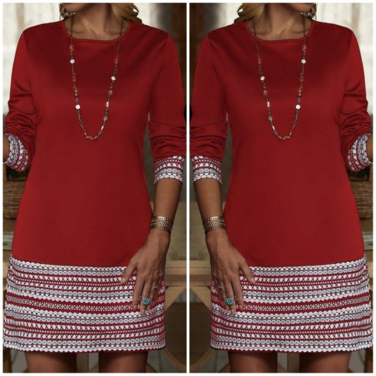 Kadın Uzun Kollu Bisiklet Yaka Kol Ağzı Ve Etek Ucu Baskılı Iki Iplik Elbise, 28926 Kadın Uzun Kollu Bisiklet Yaka Kol Ağzı Ve Etek Ucu Baskılı Iki Iplik Elbise, 28926