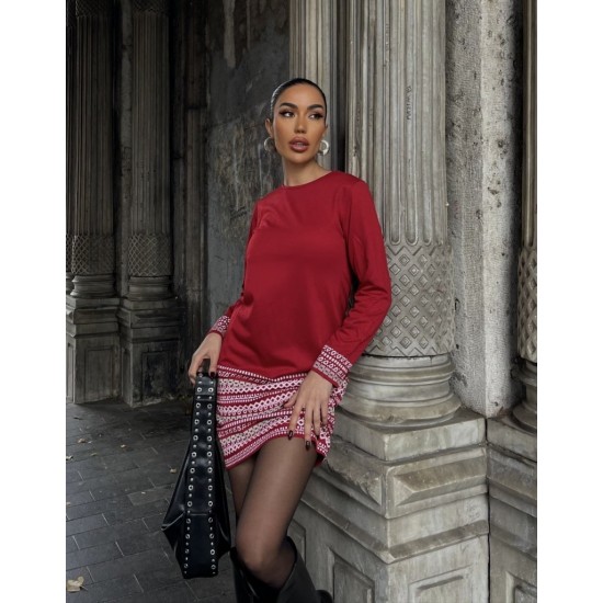 Kadın Uzun Kollu Bisiklet Yaka Kol Ağzı Ve Etek Ucu Baskılı Iki Iplik Elbise, 28926 Kadın Uzun Kollu Bisiklet Yaka Kol Ağzı Ve Etek Ucu Baskılı Iki Iplik Elbise, 28926