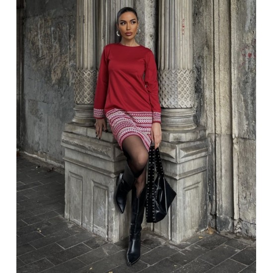 Kadın Uzun Kollu Bisiklet Yaka Kol Ağzı Ve Etek Ucu Baskılı Iki Iplik Elbise, 28926 Kadın Uzun Kollu Bisiklet Yaka Kol Ağzı Ve Etek Ucu Baskılı Iki Iplik Elbise, 28926