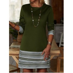 Kadın Uzun Kollu Bisiklet Yaka Kol Ağzı Ve Etek Ucu Baskılı Iki Iplik Elbise, 28925