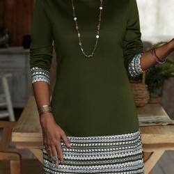 Kadın Uzun Kollu Bisiklet Yaka Kol Ağzı Ve Etek Ucu Baskılı Iki Iplik Elbise, 28925