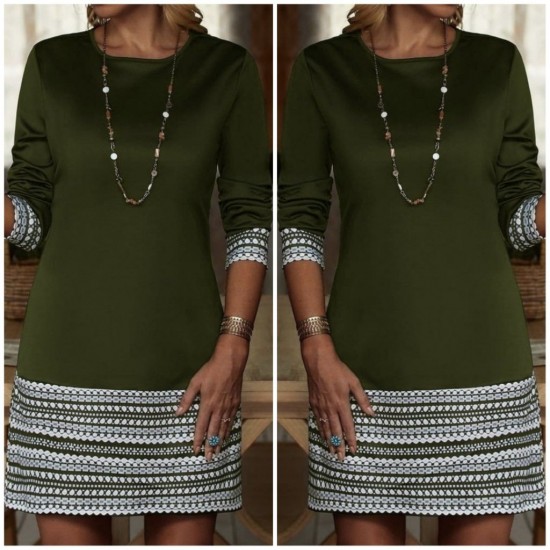 Kadın Uzun Kollu Bisiklet Yaka Kol Ağzı Ve Etek Ucu Baskılı Iki Iplik Elbise, 28925 Kadın Uzun Kollu Bisiklet Yaka Kol Ağzı Ve Etek Ucu Baskılı Iki Iplik Elbise, 28925