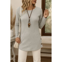 Kadın Uzun Kollu Yuvarlak Yaka Yandan Yırtmaçlı Düğmeli şardonlu Kaşkorse Bluz, 28924