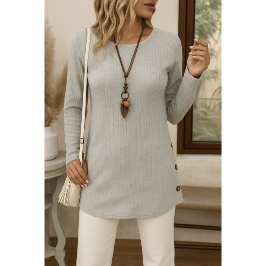 Kadın Uzun Kollu Yuvarlak Yaka Yandan Yırtmaçlı Düğmeli şardonlu Kaşkorse Bluz, 28924 Kadın Uzun Kollu Yuvarlak Yaka Yandan Yırtmaçlı Düğmeli şardonlu Kaşkorse Bluz, 28924