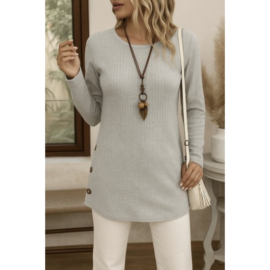 Kadın Uzun Kollu Yuvarlak Yaka Yandan Yırtmaçlı Düğmeli şardonlu Kaşkorse Bluz, 28924 Kadın Uzun Kollu Yuvarlak Yaka Yandan Yırtmaçlı Düğmeli şardonlu Kaşkorse Bluz, 28924