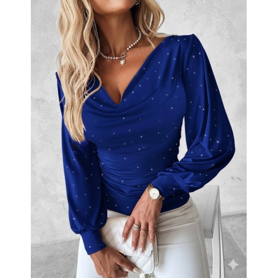 Kadın Uzun Kollu Degaje Yaka Taşlı Sandy Bluz , 28923