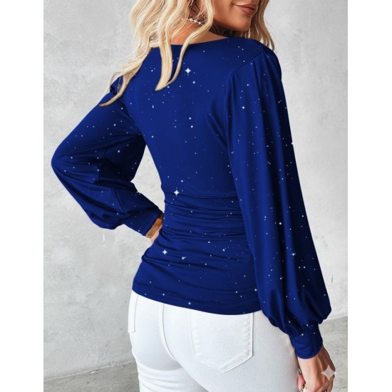 Kadın Uzun Kollu Degaje Yaka Taşlı Sandy Bluz , 28923