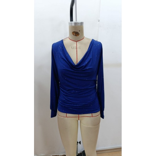 Kadın Uzun Kollu Degaje Yaka Taşlı Sandy Bluz , 28923