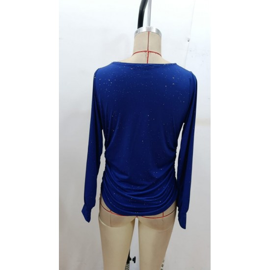 Kadın Uzun Kollu Degaje Yaka Taşlı Sandy Bluz , 28923