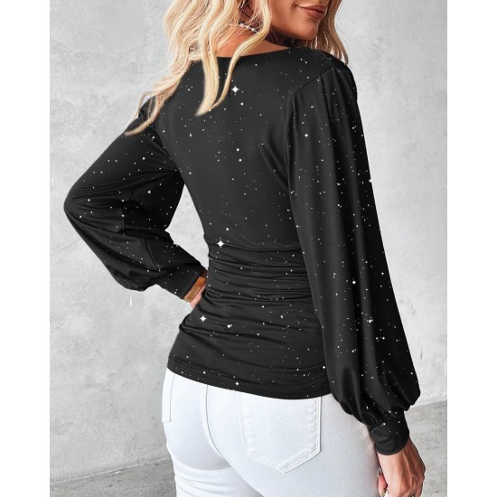 Kadın Uzun Kollu Degaje Yaka Taşlı Sandy Bluz , 28921