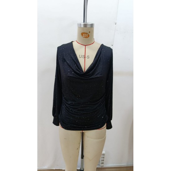 Kadın Uzun Kollu Degaje Yaka Taşlı Sandy Bluz , 28921