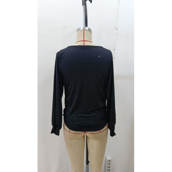 Kadın Uzun Kollu Degaje Yaka Taşlı Sandy Bluz , 28921