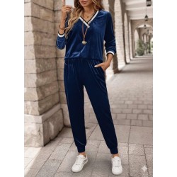 Kadın Uzun Kollu V Yaka Kadife Bluz Ve Pantolon Ikili Takım , 28919