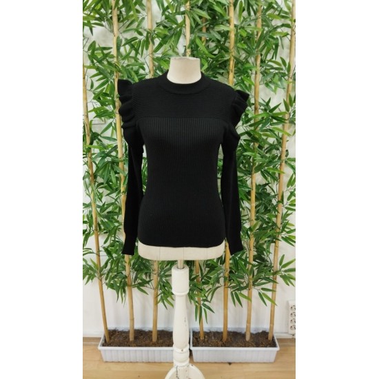 Kadın Uzun Kollu Bisiklet Yaka Omuzları Fırfırlı Triko Bluz, 28939 Kadın Uzun Kollu Bisiklet Yaka Omuzları Fırfırlı Triko Bluz, 28939