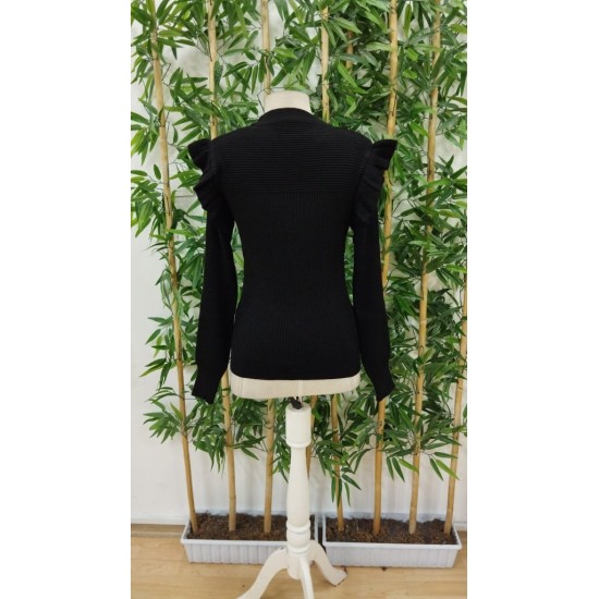 Kadın Uzun Kollu Bisiklet Yaka Omuzları Fırfırlı Triko Bluz, 28939 Kadın Uzun Kollu Bisiklet Yaka Omuzları Fırfırlı Triko Bluz, 28939