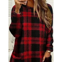 Kadın Uzun Kollu Yarı Balıkçı Yakalı Cep Detaylı Ekoseli Dokuma Tunik , 28938 Kadın Uzun Kollu Yarı Balıkçı Yakalı Cep Detaylı Ekoseli Dokuma Tunik , 28938