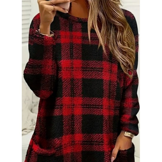 Kadın Uzun Kollu Yarı Balıkçı Yakalı Cep Detaylı Ekoseli Dokuma Tunik , 28938 Kadın Uzun Kollu Yarı Balıkçı Yakalı Cep Detaylı Ekoseli Dokuma Tunik , 28938