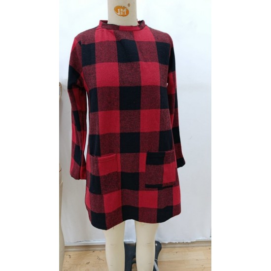 Kadın Uzun Kollu Yarı Balıkçı Yakalı Cep Detaylı Ekoseli Dokuma Tunik , 28938 Kadın Uzun Kollu Yarı Balıkçı Yakalı Cep Detaylı Ekoseli Dokuma Tunik , 28938