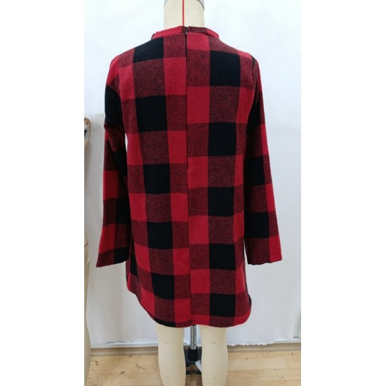 Kadın Uzun Kollu Yarı Balıkçı Yakalı Cep Detaylı Ekoseli Dokuma Tunik , 28938 Kadın Uzun Kollu Yarı Balıkçı Yakalı Cep Detaylı Ekoseli Dokuma Tunik , 28938