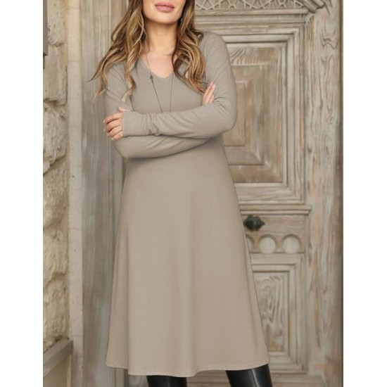 Kadın Uzun Kollu V Yakalı Salaş Midi Akrilik Elbise, 28936 Kadın Uzun Kollu V Yakalı Salaş Midi Akrilik Elbise, 28936