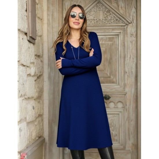 Kadın Uzun Kollu V Yakalı Salaş Midi Akrilik Elbise, 28935 Kadın Uzun Kollu V Yakalı Salaş Midi Akrilik Elbise, 28935