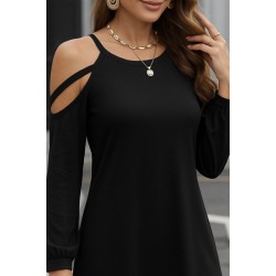 Kadın Uzun Kollu Omuz Açık Askı Detay Viskon Mini Boy Elbise, 28961 Kadın Uzun Kollu Omuz Açık Askı Detay Viskon Mini Boy Elbise, 28961