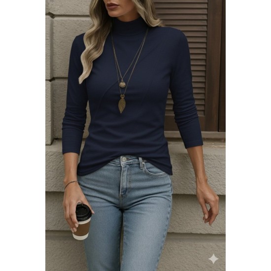 Kadın Uzun Kollu Balıkçı Yaka önden şerit Detay Dalgıç Bluz , 28960