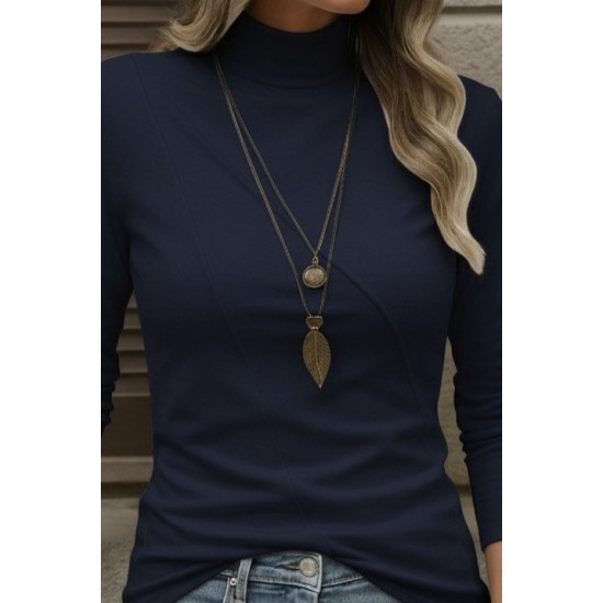 Kadın Uzun Kollu Balıkçı Yaka önden şerit Detay Dalgıç Bluz , 28960