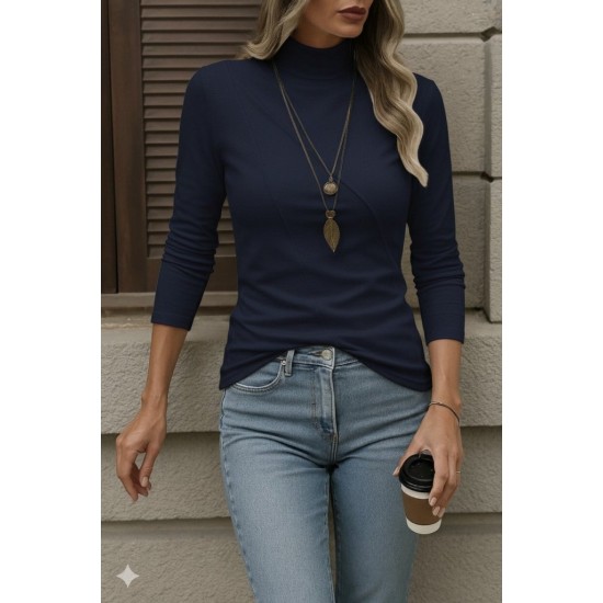 Kadın Uzun Kollu Balıkçı Yaka önden şerit Detay Dalgıç Bluz , 28960