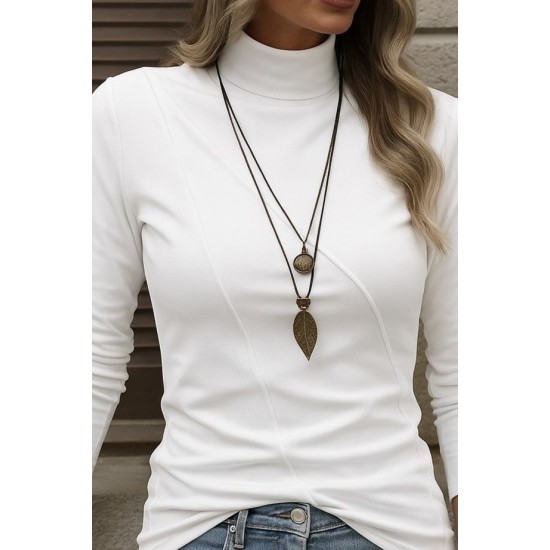 Kadın Uzun Kollu Balıkçı Yaka önden şerit Detay Dalgıç Bluz , 28959