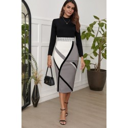 Kadın Uzun Kollu Balıkçı Yaka Dalgıç Midi Boy Elbise, 28957