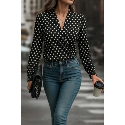 Kadın Uzun Kollu Kruvaze Yaka Krep Bluz, 28952