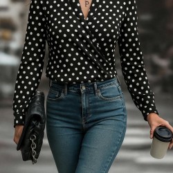 Kadın Uzun Kollu Kruvaze Yaka Krep Bluz, 28952